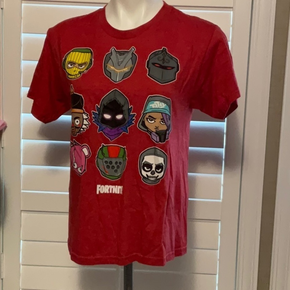 Red Short Sleeve Tee with Fortnite Character Graphics